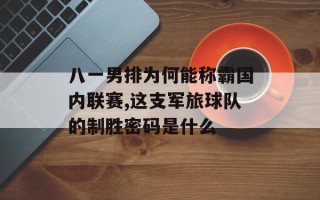 八一男排为何能称霸国内联赛,这支军旅球队的制胜密码是什么